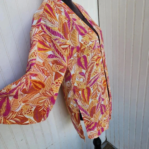 NWT Hippie Rose Fushia Orange Leaves Duster Cardigan Womens Open Front XS - Picture 7 of 14